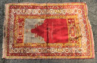 Old Prayer Carpet Rug Hand Made Antique Wool Hamadan 64x41