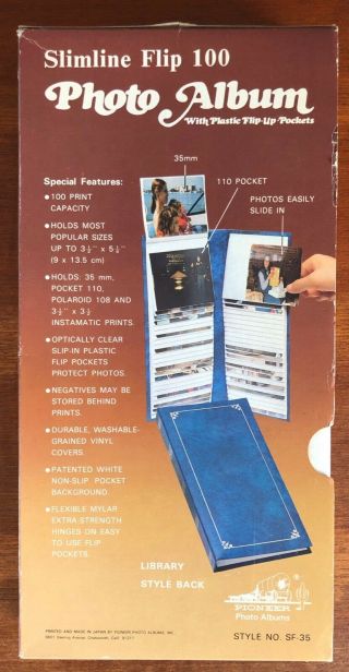 Vintage Pioneer Slimline Flip 100 Sf - 35 Photo Album.  Library Style Blue Cover