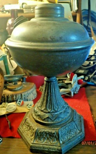 Antique Octagonal Shaped Cast Iron Base Oil Lamp