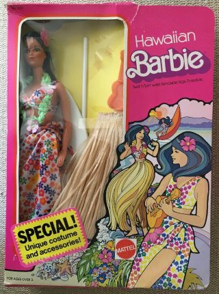 Vintage 1975 Hawaiian Barbie Doll 7470 W/ Hula Skirt,  Surfboard