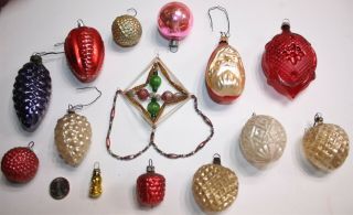 14 Old Antique Glass Christmas Tree Ornaments - 1 Is Handmade 
