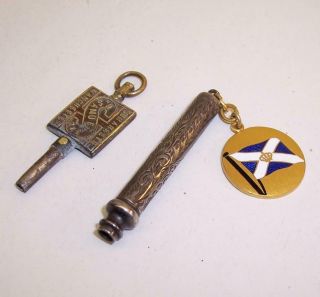 3 Vintage/antique Miniature Fob Chain Charm Scottish Naval Flag/pencil/watch Key