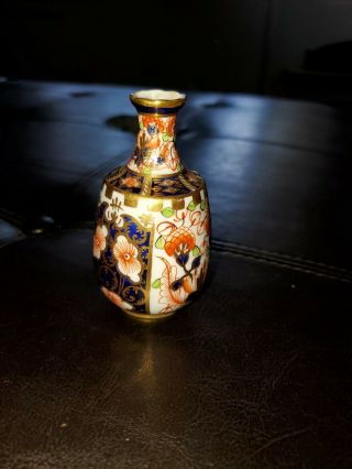 Antique Royal Crown Derby Miniature Imari Vase With 22ct.  Gold Guilding