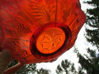 Fenton Peacock & Grape Antique Carnival Art Glass Ruffled Bowl Cherry Red