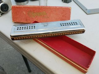 Vintage Antique German Harmonica Olympia Made In Germany Unique 120 Hole