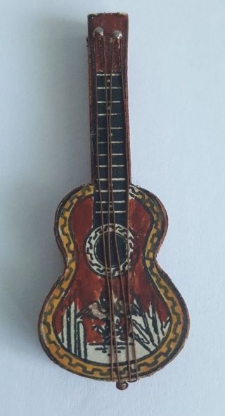 Vintage Dollhouse Miniature Guitar Painted Wooden T121