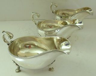 Antique Silver Plate Epns Mappin & Webb Gravy Sauce Boat Trio Set Serving Dish 3