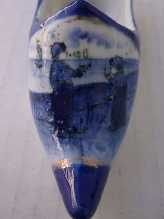 1900 Antique Boys Smoke Pipe German Holland Blue Delft Porcelain Shoe W Heel Vtg