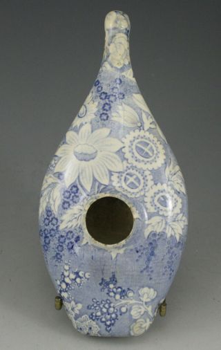 Antique Pottery Pearlware Blue Transfer Floral Baby Feeding Bottle 1825 Medical 3