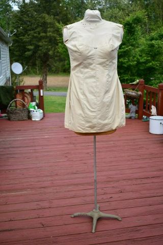 Vintage Form Fabric Sewing Foam Dress Stand Display w Industrial Metal Base 2