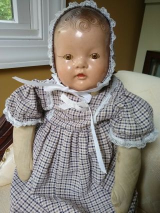 Vintage Unmarked Composition Doll Tin Sleep Eyes Handmade Body 20”