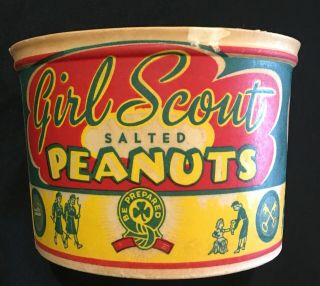 Very Rare Vintage Girl Scout Paper Waxed Peanut Container Can 40’s - 50’s?