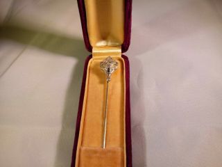 Antique Victorian 18k White Solid Gold.  28 Ctw Round Diamond Sapphire Stick Pin
