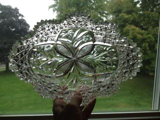 Antique Abp Brilliant Period Cut Glass Floral Oval Fruit Bowl