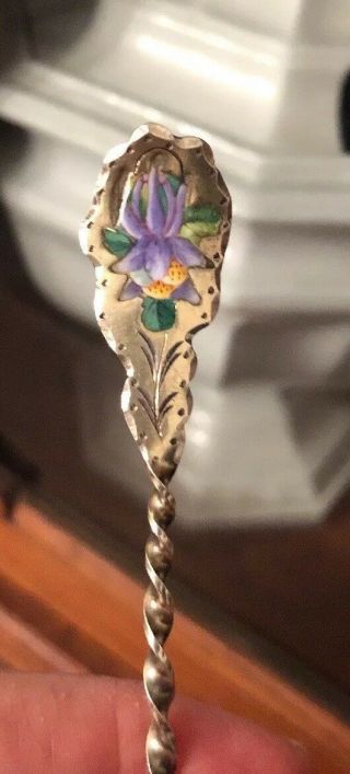 Vintage Sterling Silver Enameled Flower Denver Souvenir Spoon Pretty