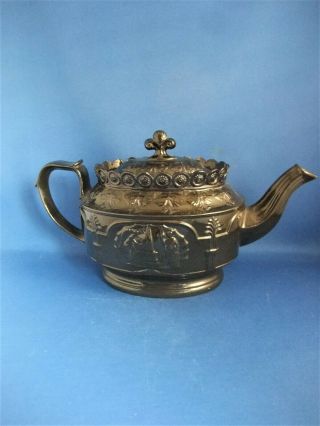 Antique 18th/19thc Black Basalt Nelson Commemorative Teapot - J.  Glass - Wedgwood -