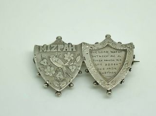 Gorgeous Antique Victorian 1892 English Sterling Silver Mizpah Sweetheart Brooch