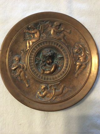 Unusual Antique Vintage Bronze Relief Cherubs & Angels Plaque / Plate/ Disk.