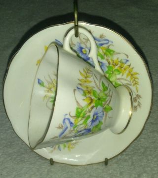 Clarence England Fine Bone China Tea Cup And Saucer Yellow And Blue Floral Vtg