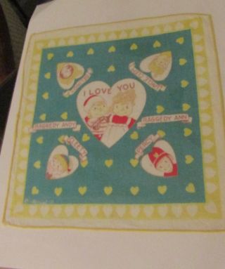 Vintage Signed J.  Gruelle Co.  Raggedy Ann & Andy Doll Hanky I Love You