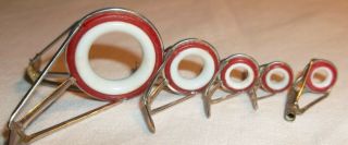 Vintage Fishing Pole Eye White & Red Glass Antique Guide Tip Pole Line