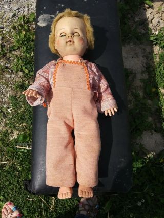 Vintage 16” Plastic Baby Doll Kinda Creepy Eyes Open And Shut