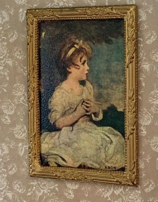 Vintage Miniature Dollhouse Artisan Print of Painting Little Girl Victorian 1:12 3