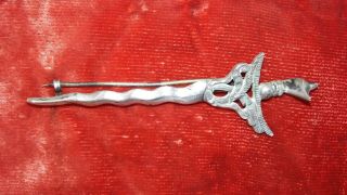 Unique Antique Possibly Arabic Silver Sword Pin Brooch With Unidentified Marks