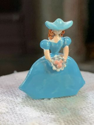 Vintage Miniature Dollhouse Artisan Sculpted Enamel Blue Southern Belle Lady