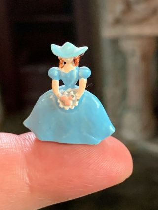 Vintage Miniature Dollhouse Artisan Sculpted Enamel Blue Southern Belle Lady 2