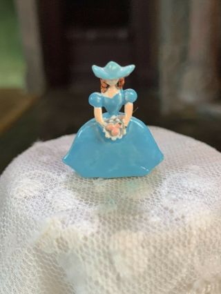 Vintage Miniature Dollhouse Artisan Sculpted Enamel Blue Southern Belle Lady 4