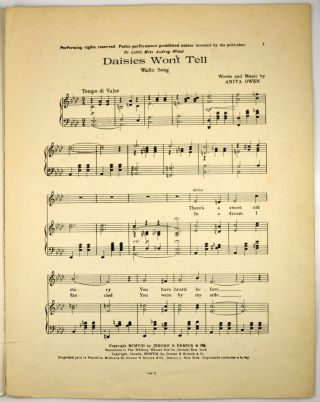 Daisies Won ' t Tell Song Words and Music By Anita Owen 1908 Antique Sheet Music 4