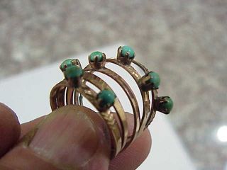 782 Antique Solid Pink Gold Filled 8 Turquoise Stones 5 Indian Rings