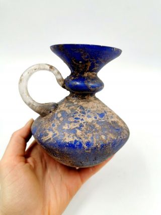 Rare Large Roman Ca.  100 Ad Cobalt Blue Glass Single Hnadle Jar - Rare - R641