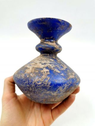 RARE LARGE ROMAN CA.  100 AD COBALT BLUE GLASS SINGLE HNADLE JAR - RARE - R641 2
