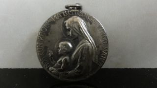 Antique Silver 800 Signed Virgin Mary & Child 3d Two Sides Relic Charm Pendant