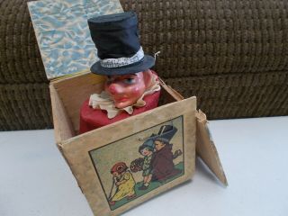 Antique German Pop Up Clown Jack In The Box Toy Papier - Mache