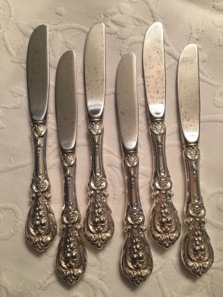 Reed And Barton Francis I Sterling Silver Hollow Handled Butter Knives Set Of 6