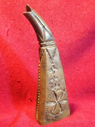 1700/1800 - S Copper Heavy Handmade Antique Black Powder Horn Flask Scandinavia