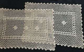 Two Crochet Placemats Exceptional Pattern Reminding Bobbin Lace 18 " X 12 1/2 "