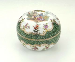 Antique Dresden Porcelain - Hand Painted Courting Couple Trinket Box - Lovely