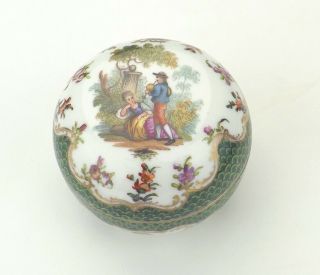 Antique Dresden Porcelain - Hand Painted Courting Couple Trinket Box - Lovely 2