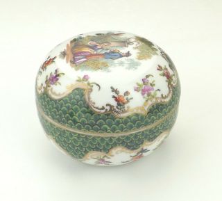 Antique Dresden Porcelain - Hand Painted Courting Couple Trinket Box - Lovely 3