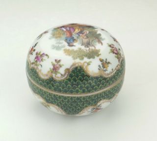 Antique Dresden Porcelain - Hand Painted Courting Couple Trinket Box - Lovely 4