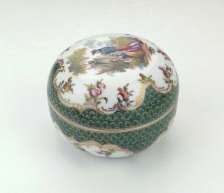Antique Dresden Porcelain - Hand Painted Courting Couple Trinket Box - Lovely 5