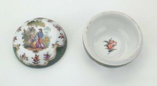 Antique Dresden Porcelain - Hand Painted Courting Couple Trinket Box - Lovely 6