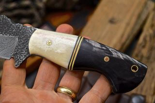 CFK Handmade Hammered Damascus Custom Camel Bone & Horn Hunting Camp Blade Knife 5