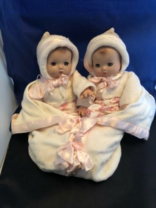 Vintage Effanbee Patsy Baby Twin Composition Dolls Sewn On Blanket 12.  5”