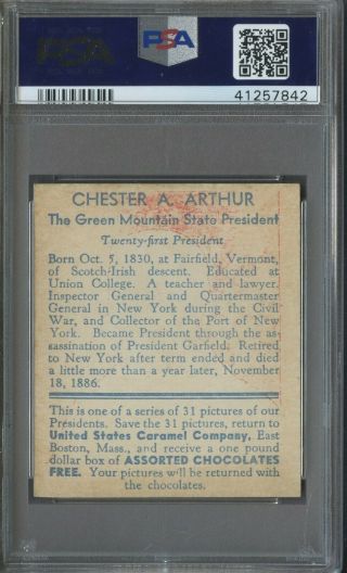 1932 U.  S.  Caramel Presidents Chester A.  Arthur PSA 2 GOOD 2