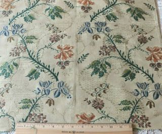 Lovely French Antique 18thc (c1780) Floral Silk Brocaded Fabric L - 25 " X W - 21 "